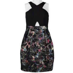 AIDAN BY AIDAN MATTOX CROSSED NECK CUTOUT JACQUARD DRESS